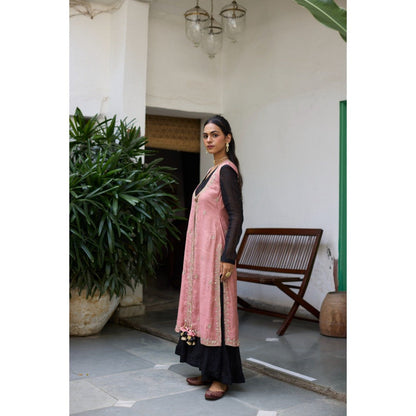 Vashisht Guru Dutt Pink Chaya Jacket with Anarkali and Tulip Pant (Set of 3)