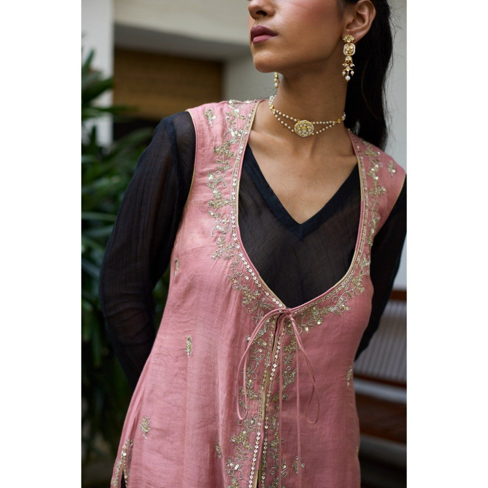 Vashisht Guru Dutt Pink Chaya Jacket with Anarkali and Tulip Pant (Set of 3)