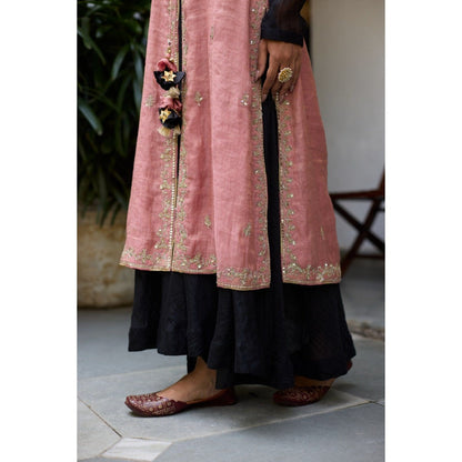 Vashisht Guru Dutt Pink Chaya Jacket with Anarkali and Tulip Pant (Set of 3)