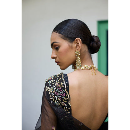 Vashisht Guru Dutt Black Taramandal Saree with Stitched Blouse