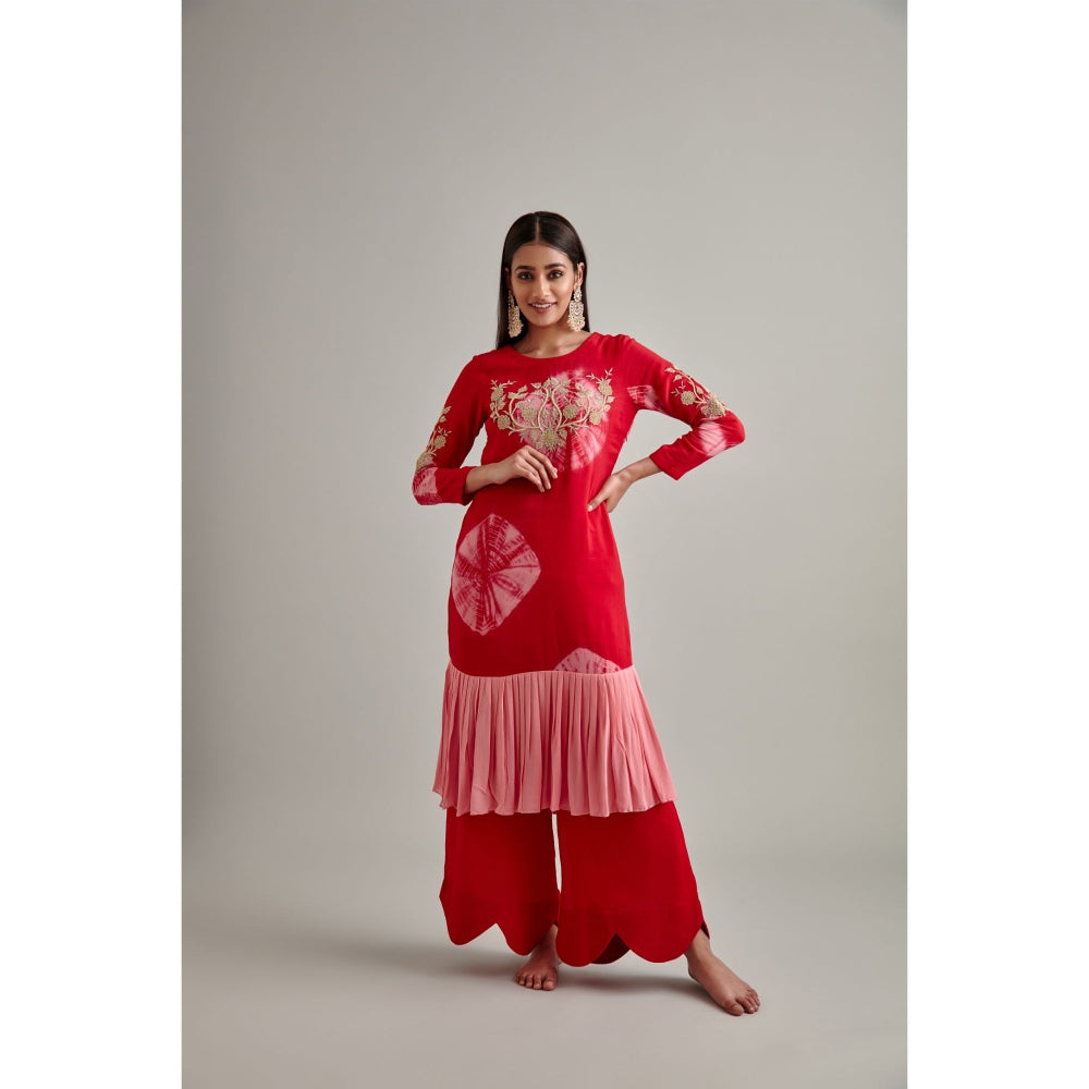 Vedika Soni Red Tie And Dye Kurta with Palazzo (Set of 2)