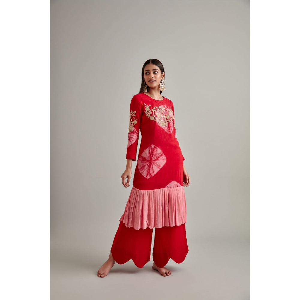 Vedika Soni Red Tie And Dye Kurta with Palazzo (Set of 2)