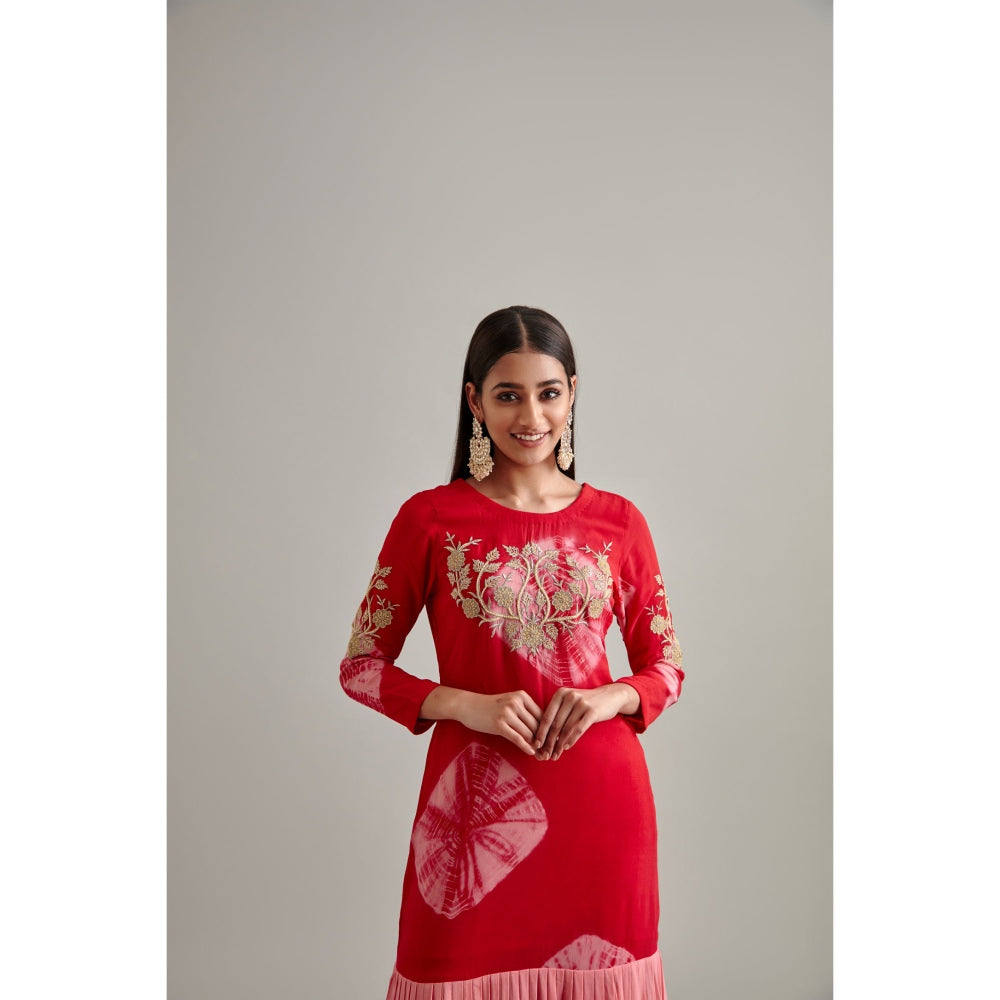 Vedika Soni Red Tie And Dye Kurta with Palazzo (Set of 2)