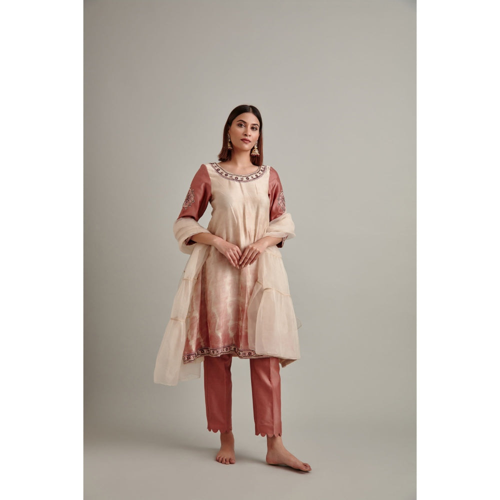 Vedika Soni Beige Tie And Dye Kurta with Pant and Dupatta (Set of 3)