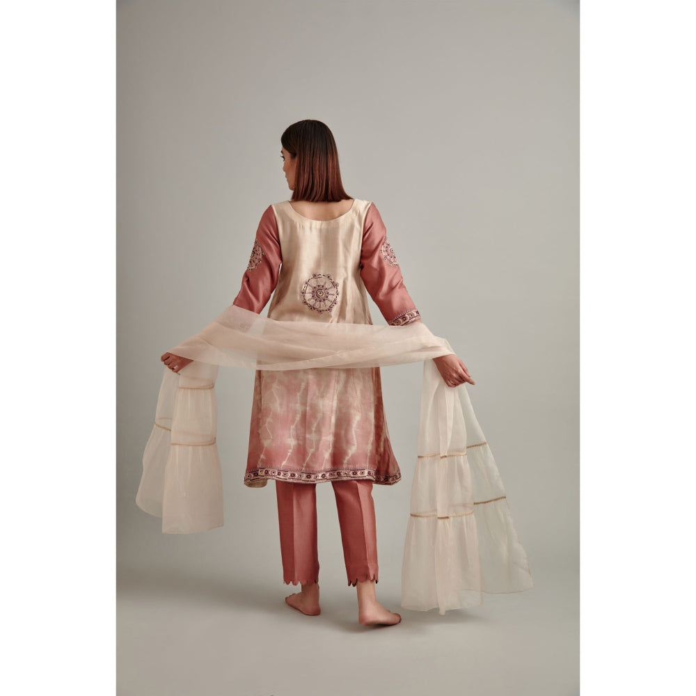 Vedika Soni Beige Tie And Dye Kurta with Pant and Dupatta (Set of 3)