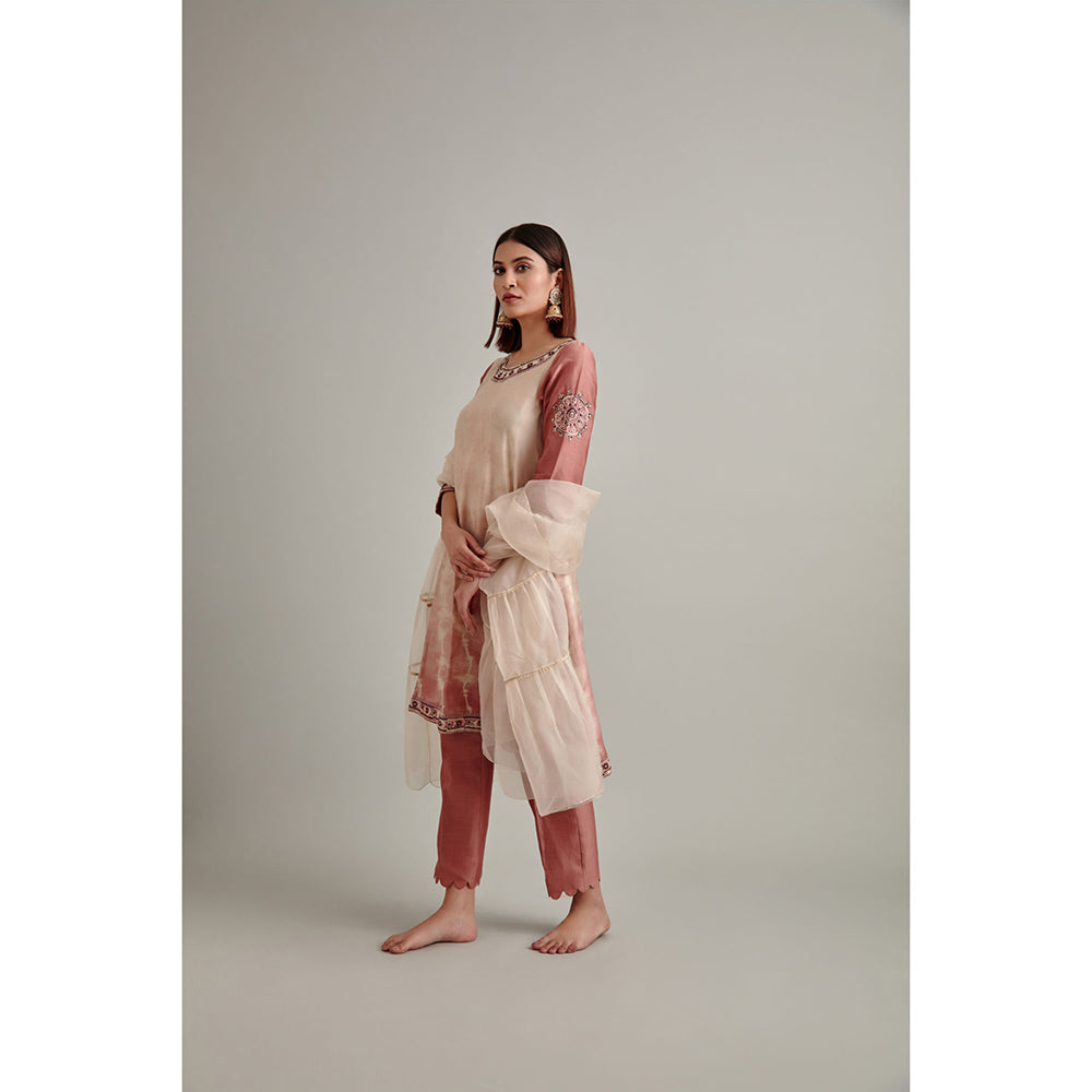Vedika Soni Beige Tie And Dye Kurta with Pant and Dupatta (Set of 3)