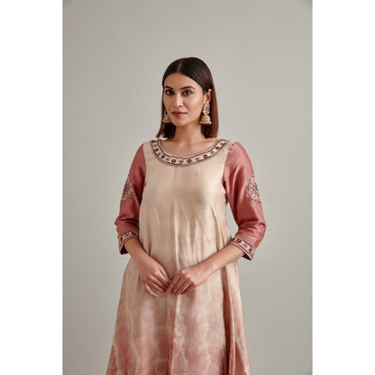 Vedika Soni Beige Tie And Dye Kurta with Pant and Dupatta (Set of 3)