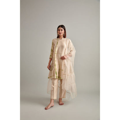 Vedika Soni Beige Tie And Dye Kurta with Pant and Dupatta (Set of 3)