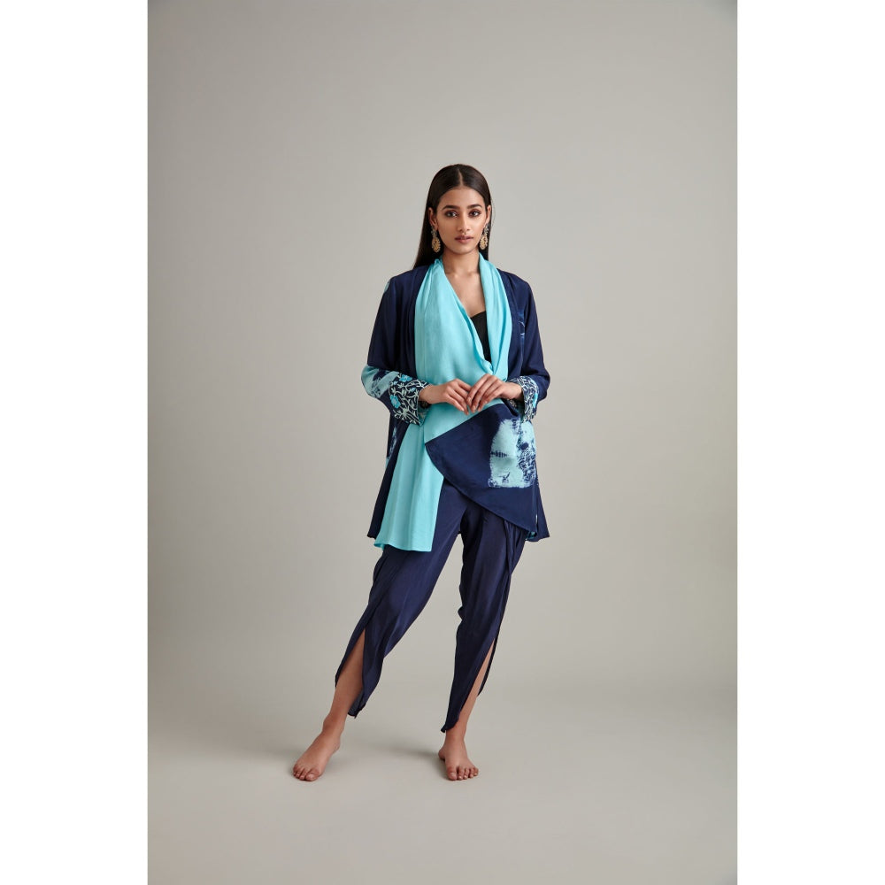 Vedika Soni Navy Blue Tie And Dye Kurti with Dhoti Pant and Slip (Set of 3)