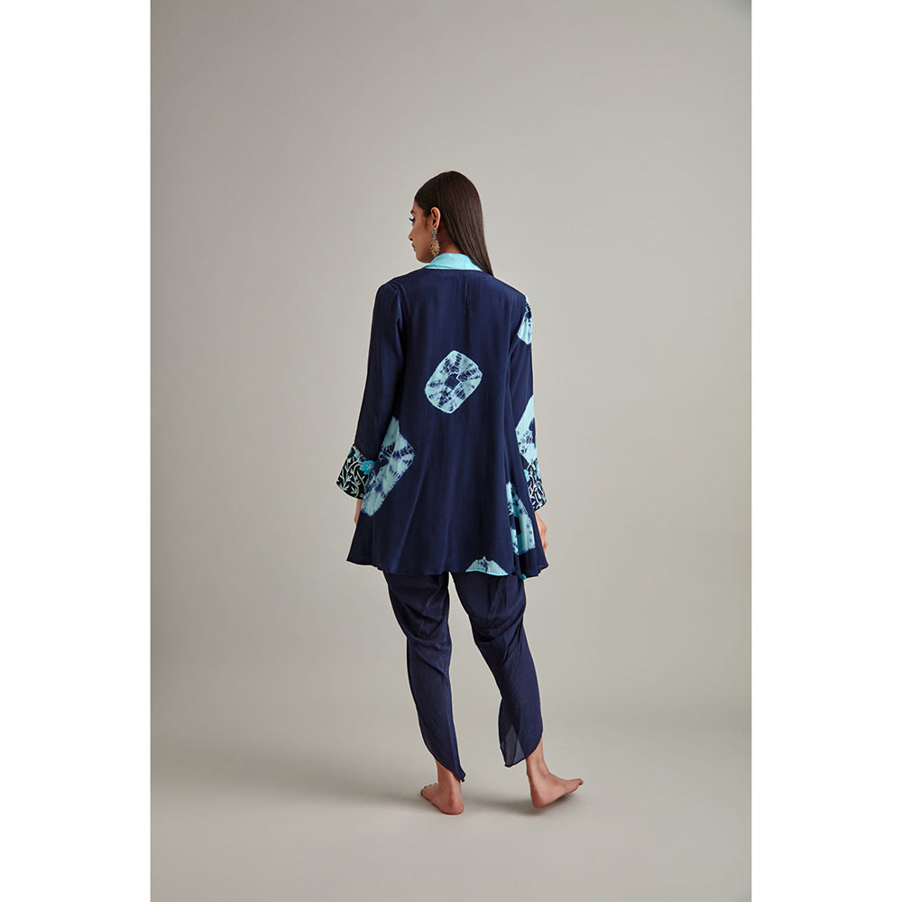 Vedika Soni Navy Blue Tie And Dye Kurti with Dhoti Pant and Slip (Set of 3)