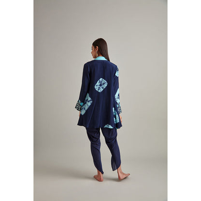 Vedika Soni Navy Blue Tie And Dye Kurti with Dhoti Pant and Slip (Set of 3)