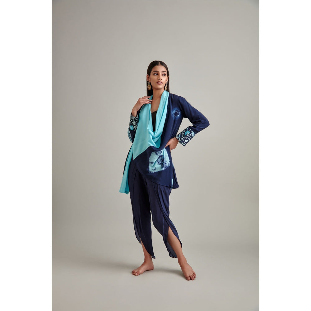 Vedika Soni Navy Blue Tie And Dye Kurti with Dhoti Pant and Slip (Set of 3)