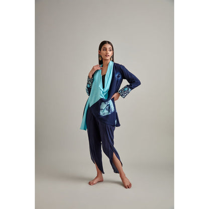 Vedika Soni Navy Blue Tie And Dye Kurti with Dhoti Pant and Slip (Set of 3)