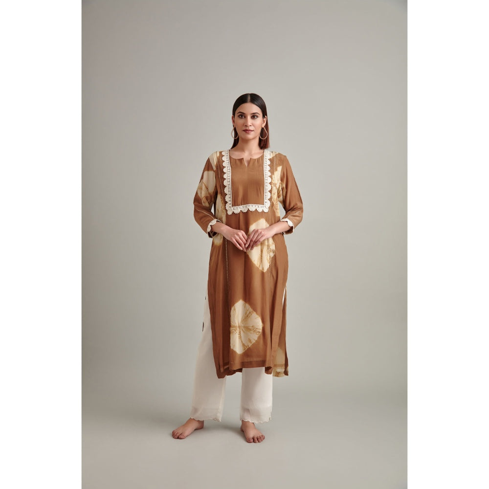 Vedika Soni Brown Tie And Dye Kurta with Pant (Set of 2)