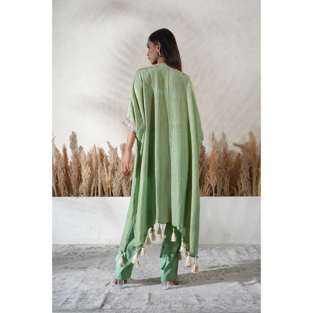 Vedika Soni Pastel Green Embroidered Kaftan With Slip And Pant