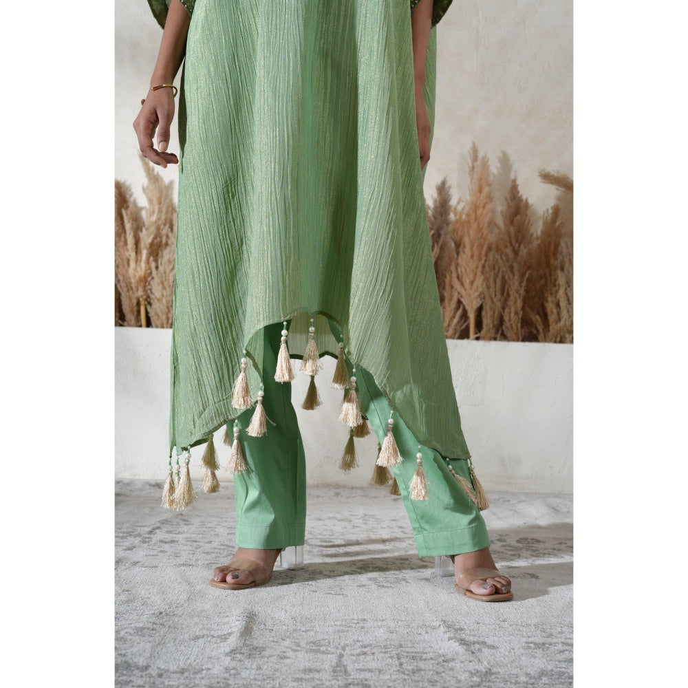 Vedika Soni Pastel Green Embroidered Kaftan With Slip And Pant