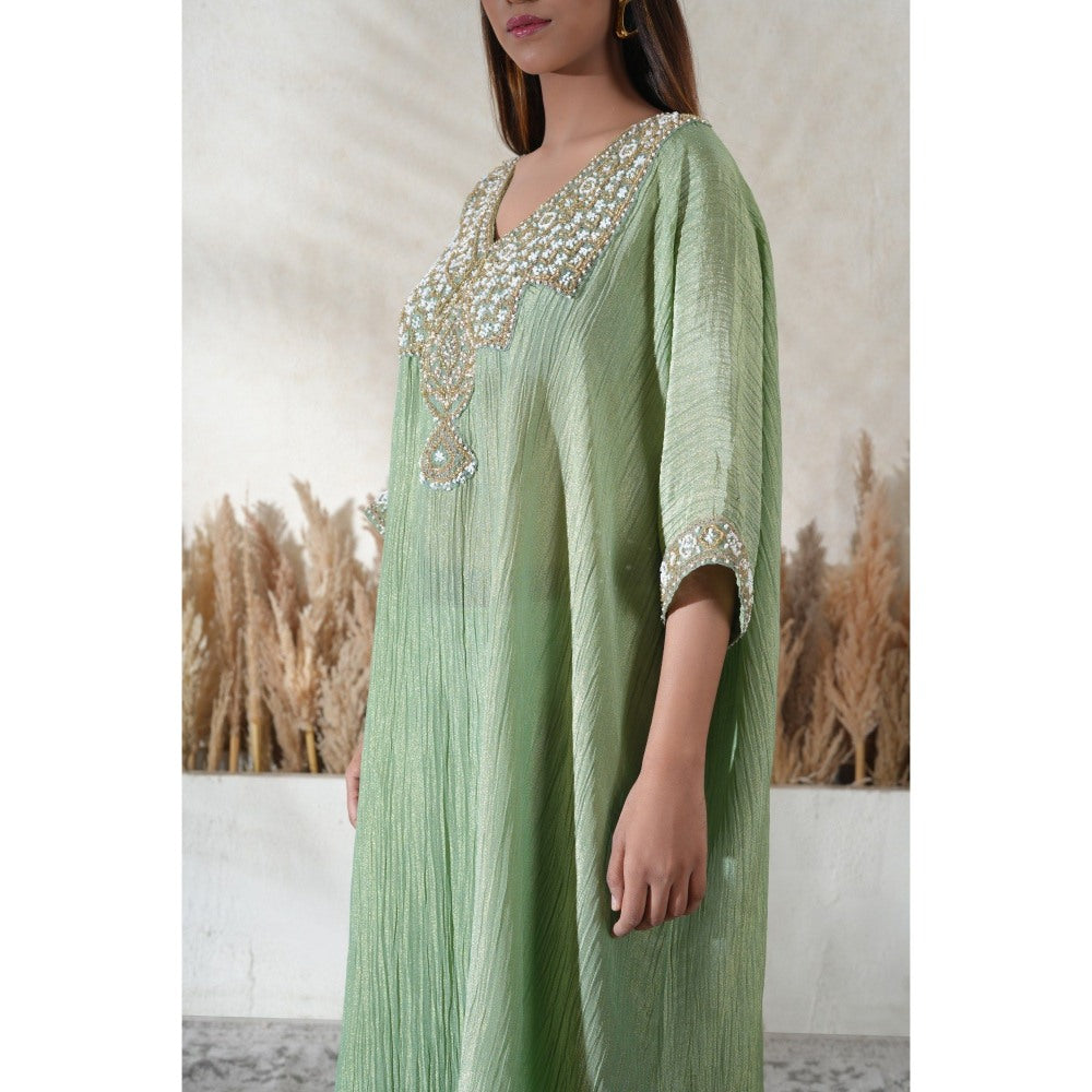 Vedika Soni Pastel Green Embroidered Kaftan With Slip And Pant