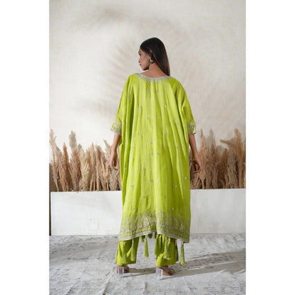 Vedika Soni Neon Lime Green Embroidered Kaftan With Slip And Pant