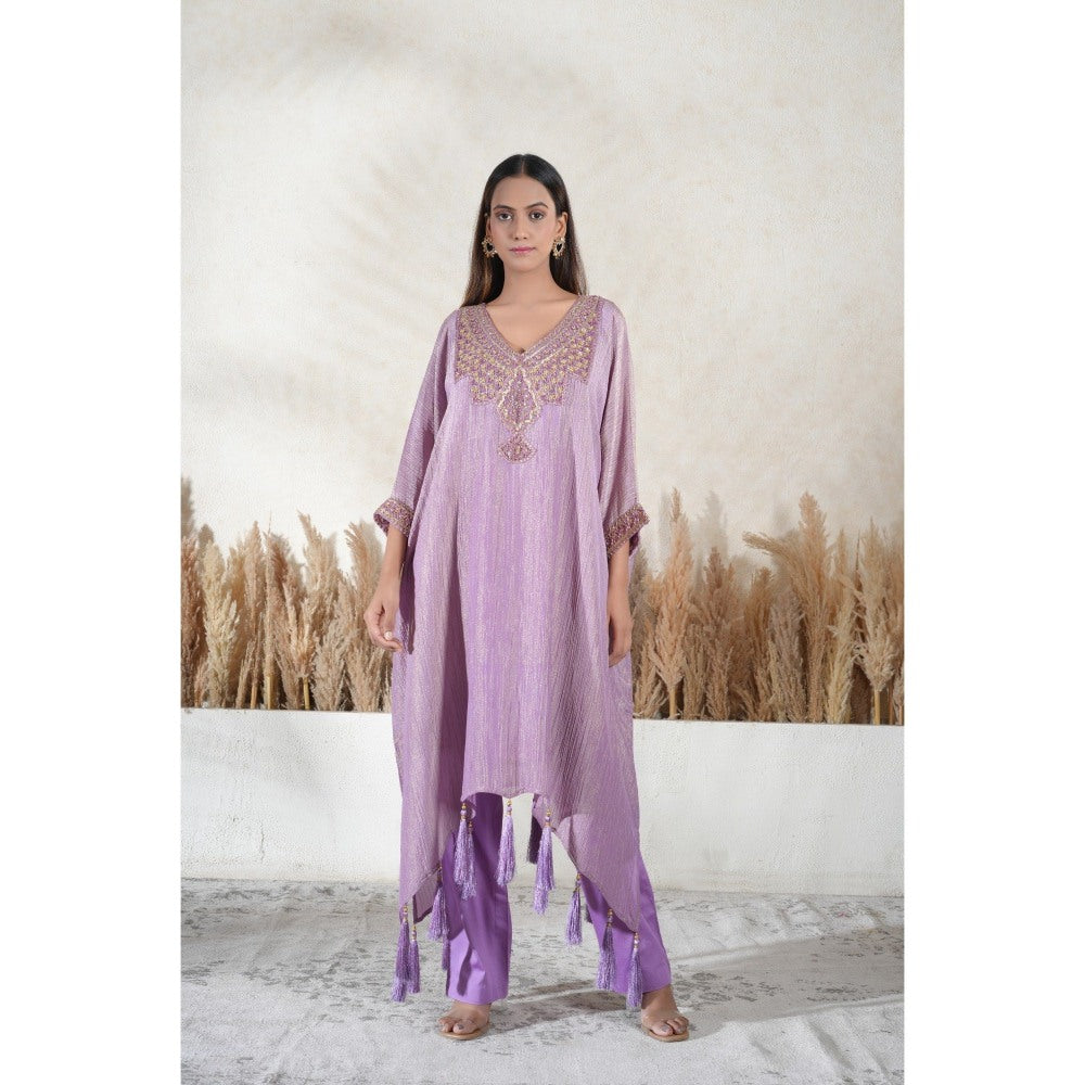 Vedika Soni Lavender Embroidered Kaftan With Slip And Pant