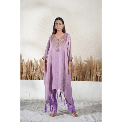Vedika Soni Lavender Embroidered Kaftan With Slip And Pant
