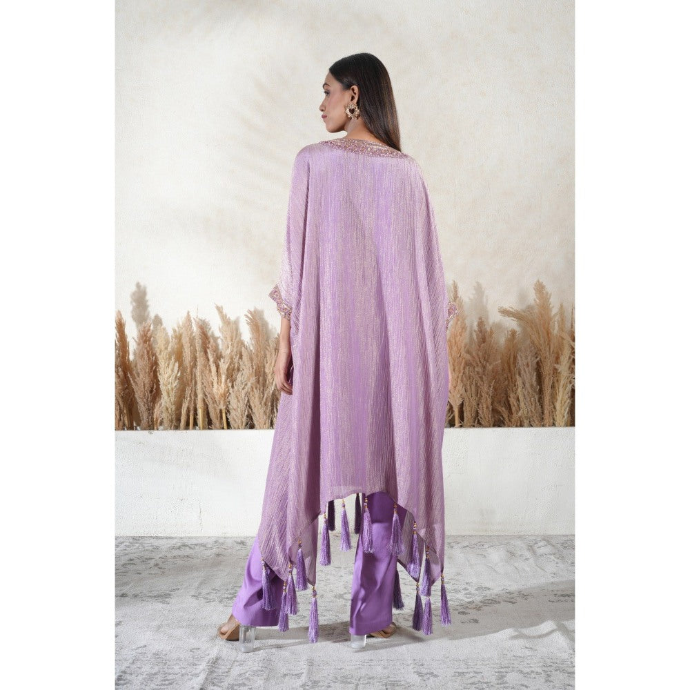 Vedika Soni Lavender Embroidered Kaftan With Slip And Pant