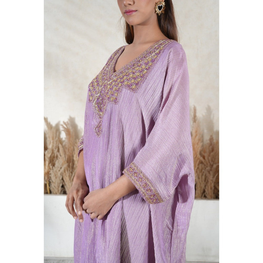 Vedika Soni Lavender Embroidered Kaftan With Slip And Pant