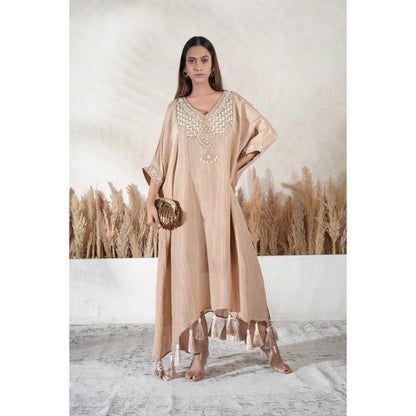 Vedika Soni Beige Embroidered Kaftan With Slip And Pant