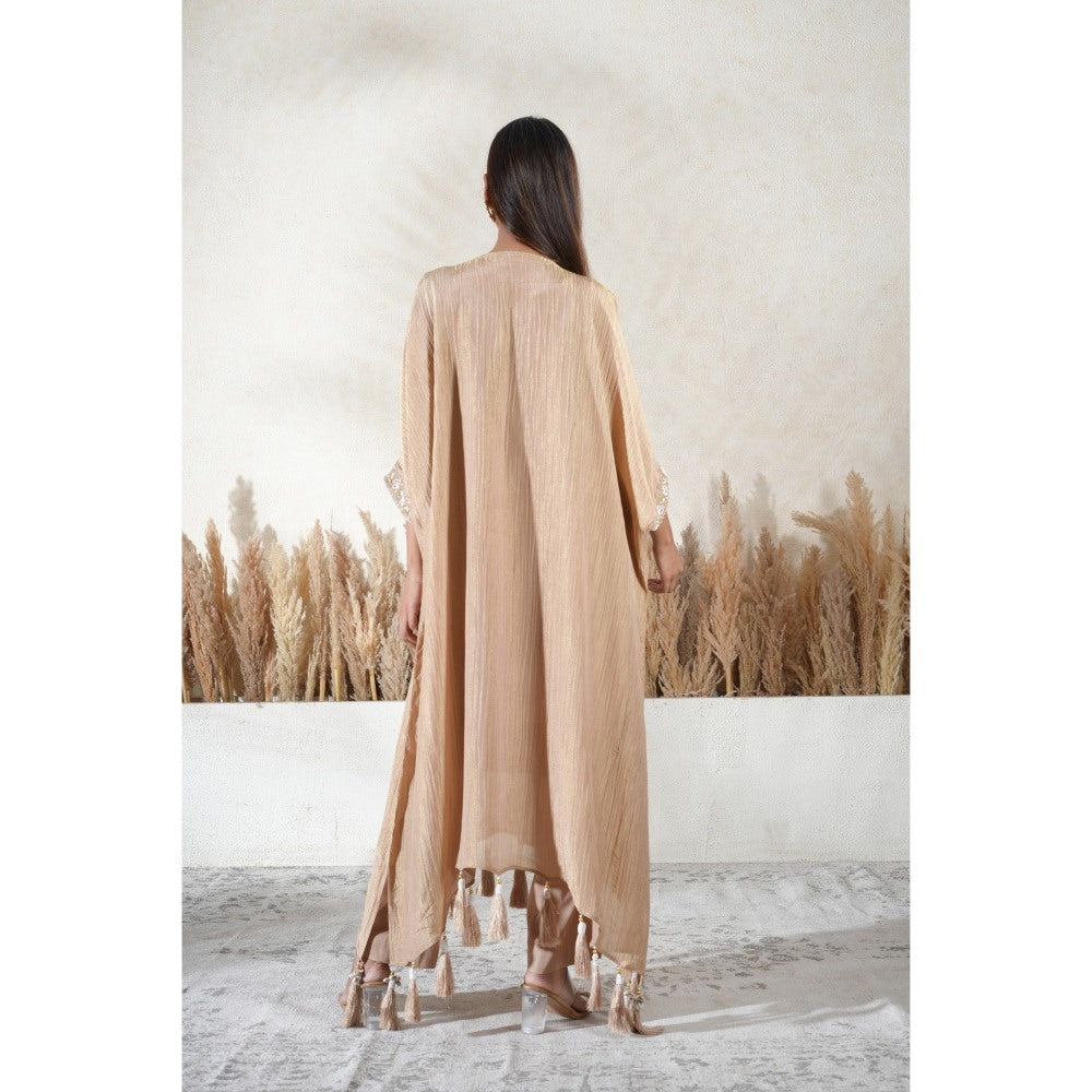 Vedika Soni Beige Embroidered Kaftan With Slip And Pant