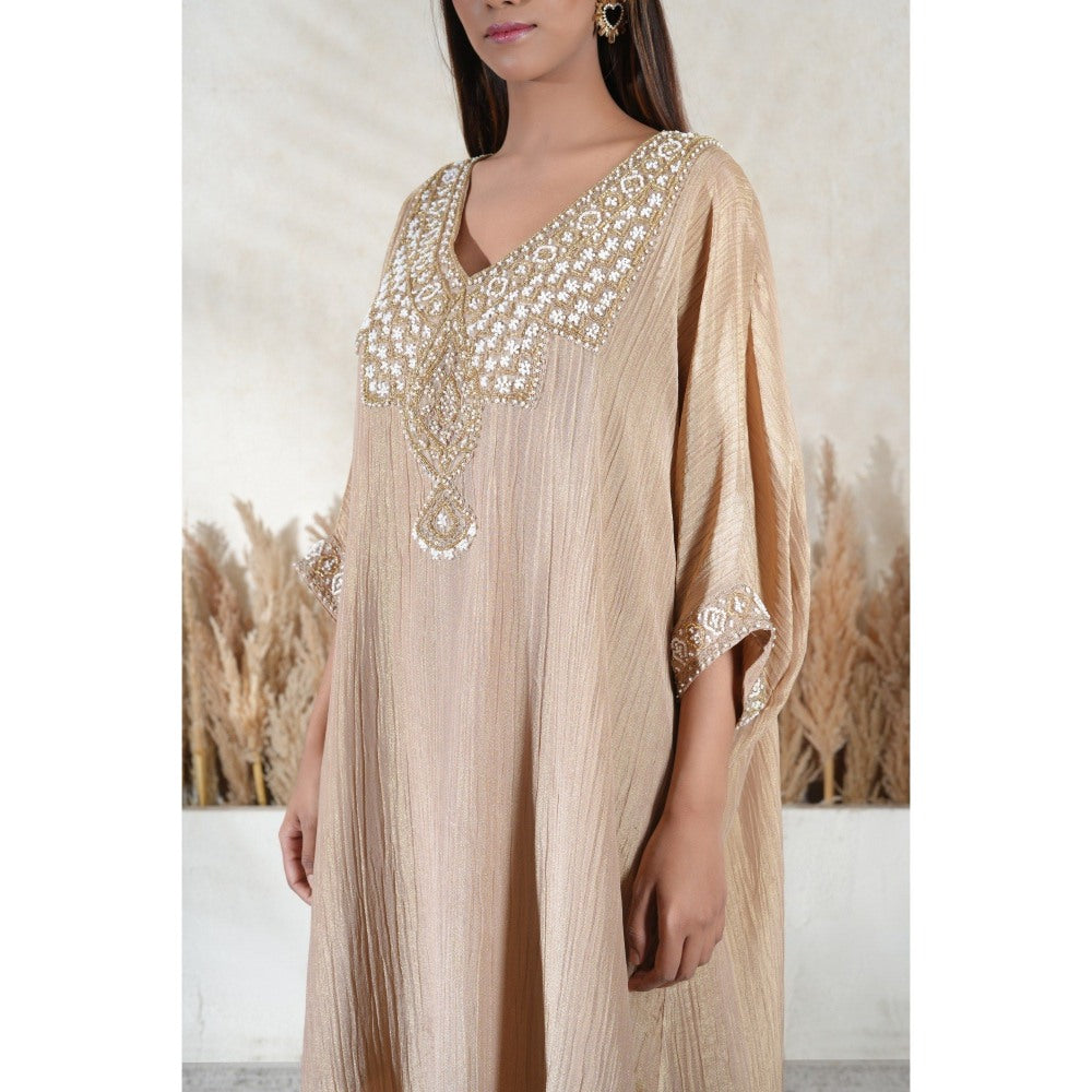Vedika Soni Beige Embroidered Kaftan With Slip And Pant