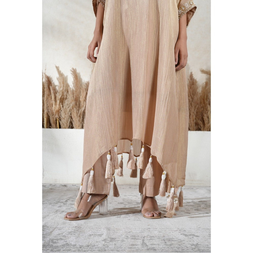 Vedika Soni Beige Embroidered Kaftan With Slip And Pant
