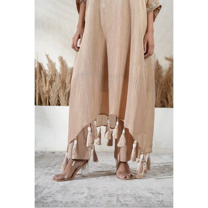 Vedika Soni Beige Embroidered Kaftan With Slip And Pant