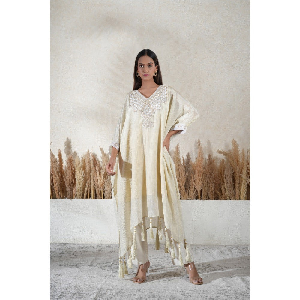 Vedika Soni Ivory Embroidered Kaftan With Slip And Pant