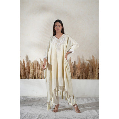 Vedika Soni Ivory Embroidered Kaftan With Slip And Pant