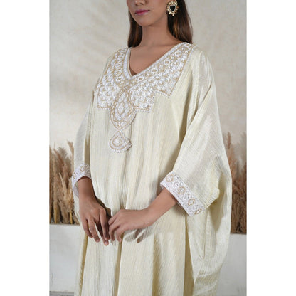 Vedika Soni Ivory Embroidered Kaftan With Slip And Pant