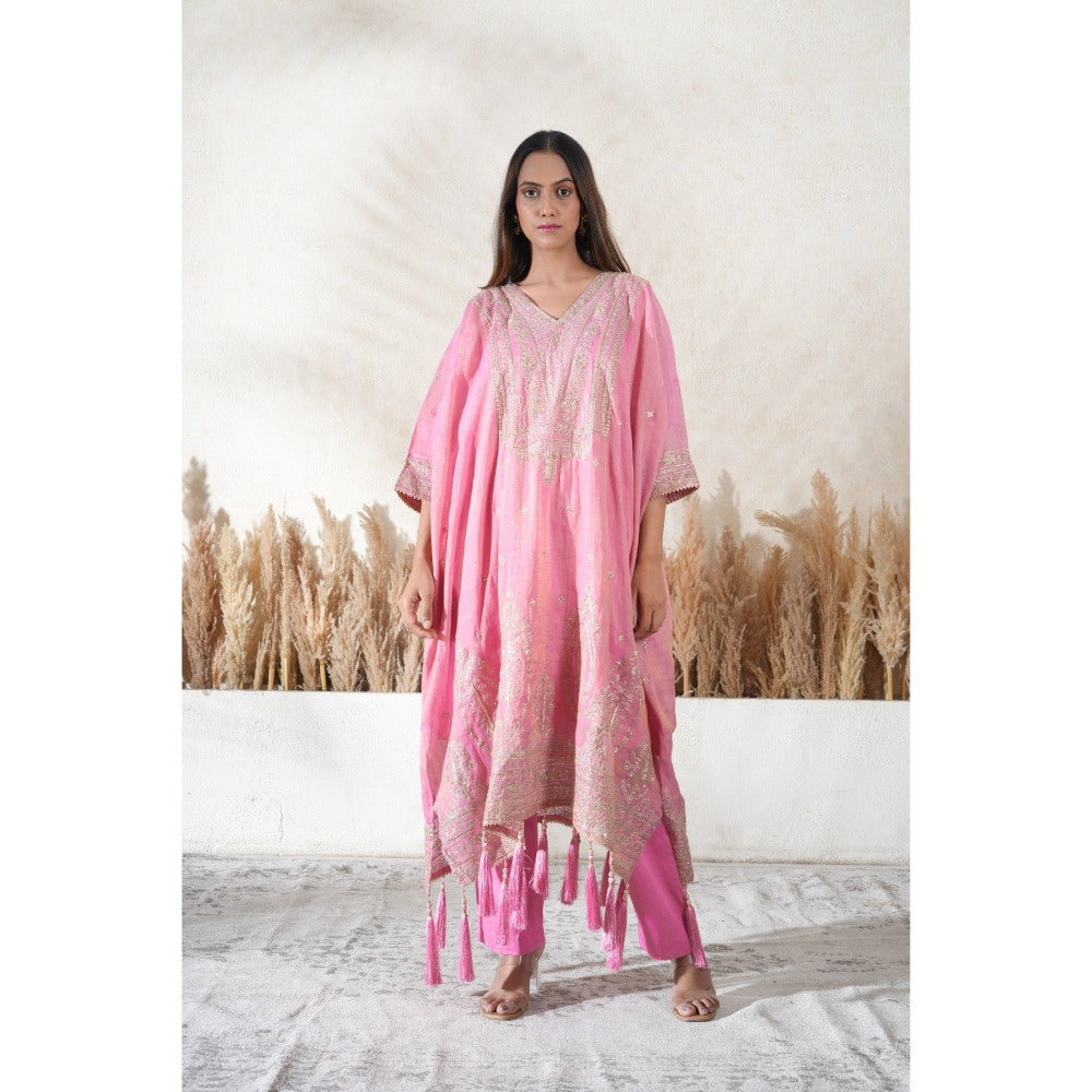 Vedika Soni Pink Embroidered Kaftan With Slip And Pant