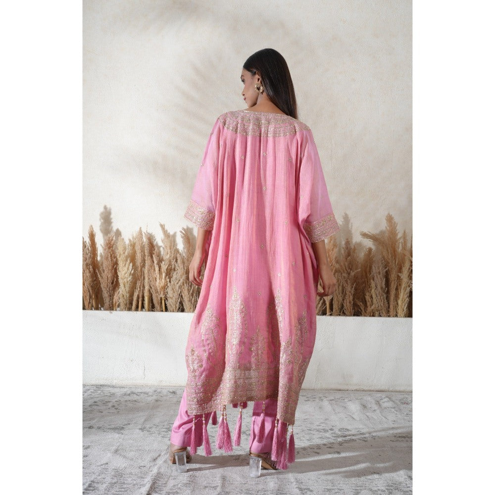 Vedika Soni Pink Embroidered Kaftan With Slip And Pant