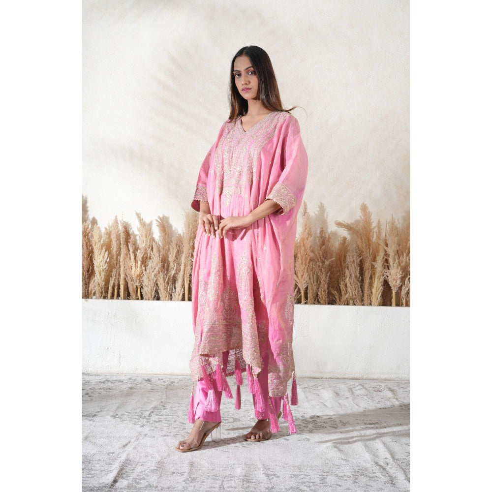 Vedika Soni Pink Embroidered Kaftan With Slip And Pant