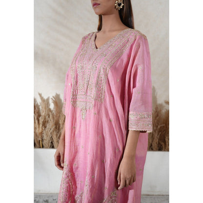Vedika Soni Pink Embroidered Kaftan With Slip And Pant