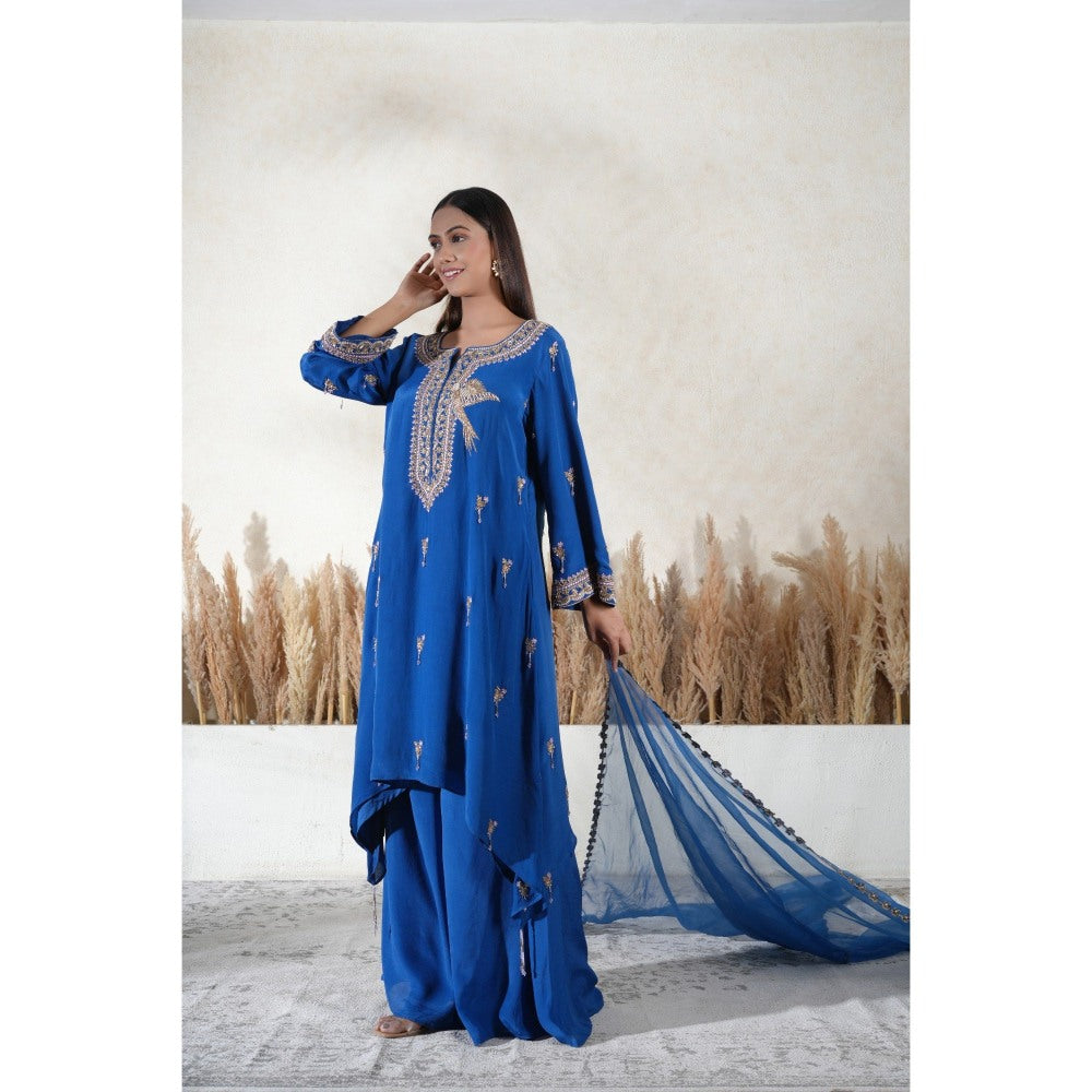 Vedika Soni Blue Embroidered Kurta With Palazzo And Dupatta