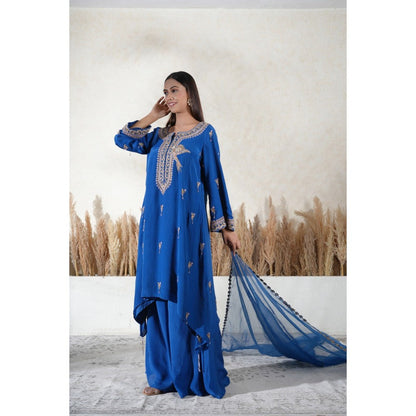 Vedika Soni Blue Embroidered Kurta With Palazzo And Dupatta