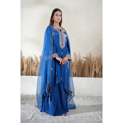 Vedika Soni Blue Embroidered Kurta With Palazzo And Dupatta