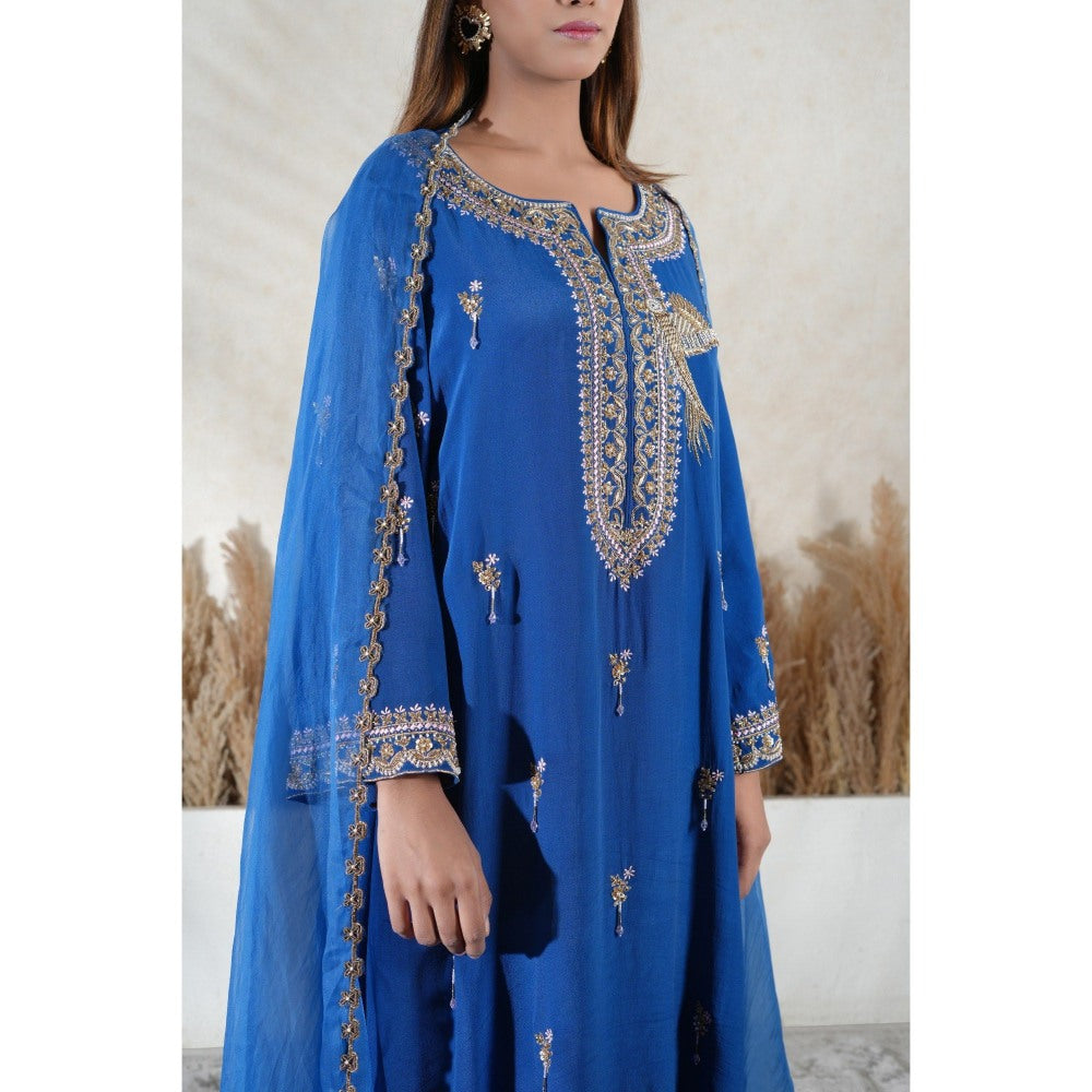 Vedika Soni Blue Embroidered Kurta With Palazzo And Dupatta