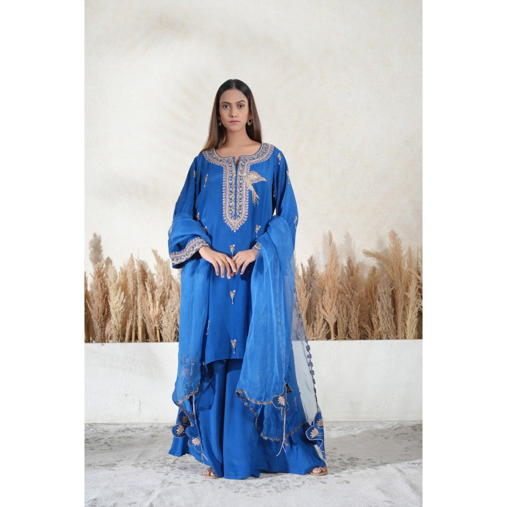 Vedika Soni Blue Embroidered Kurta With Palazzo And Dupatta