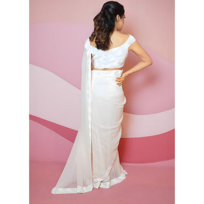Vedika Soni Ivory Hand Embroidered Pre-Stitched Saree with Stitched Blouse And Petticoat