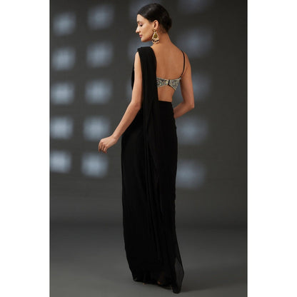 Vedika Soni Black Georgette Pre-Stitched Saree with Stitched Blouse And Petticoat