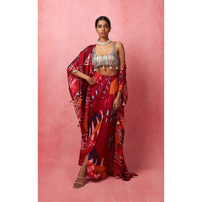Vedika M Multi-Color Draped Skirt with Bustier and Jacket (Set of 3)