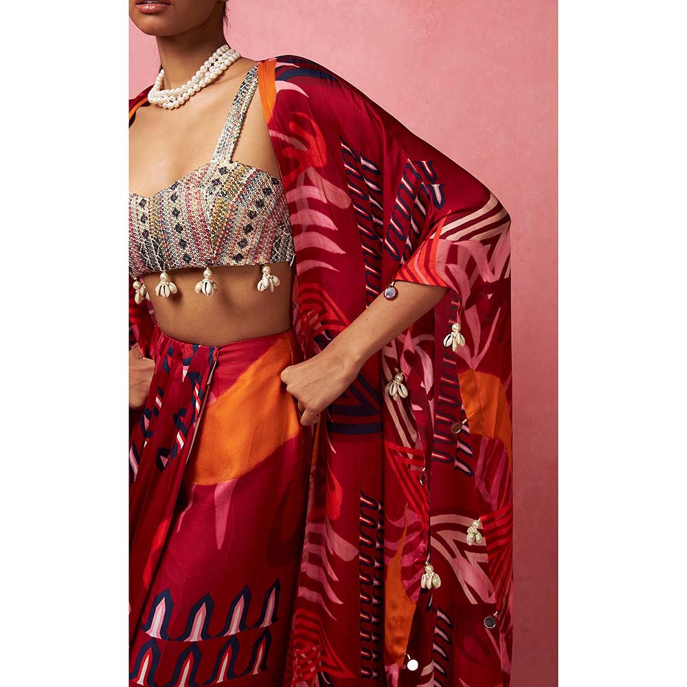 Vedika M Multi-Color Draped Skirt with Bustier and Jacket (Set of 3)