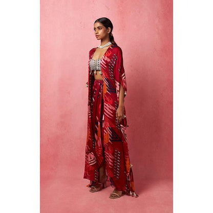 Vedika M Multi-Color Draped Skirt with Bustier and Jacket (Set of 3)