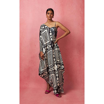 Vedika M Black & White Draped Maxi Dress