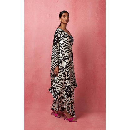 Vedika M Black & White Draped Maxi Dress